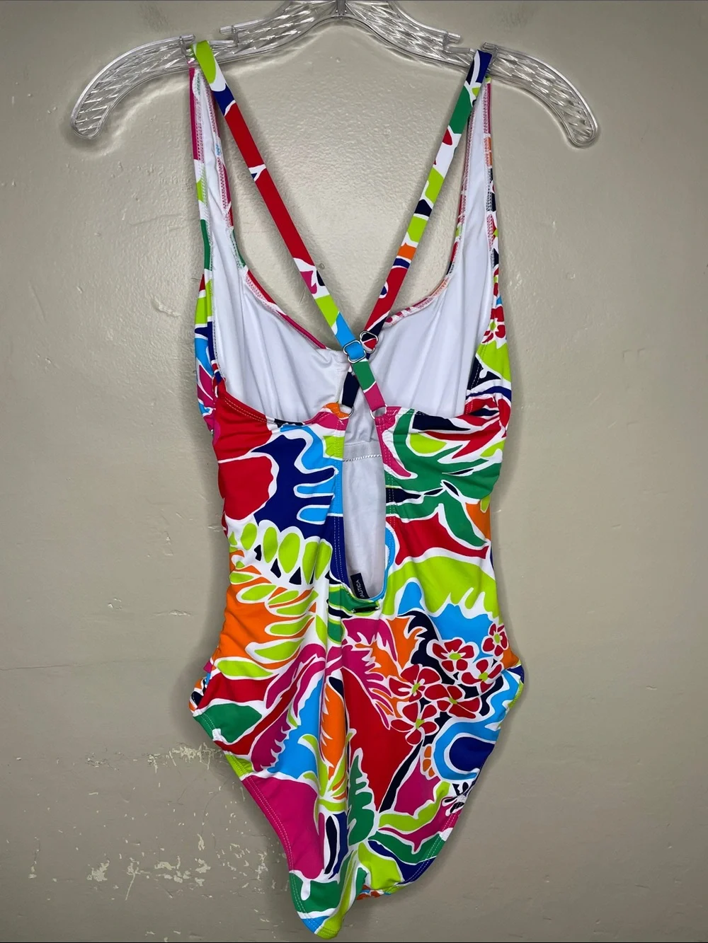 NAUTICA Vibrant Tropical Print One Piece COCKTAIL Crossback Swimsuit XL